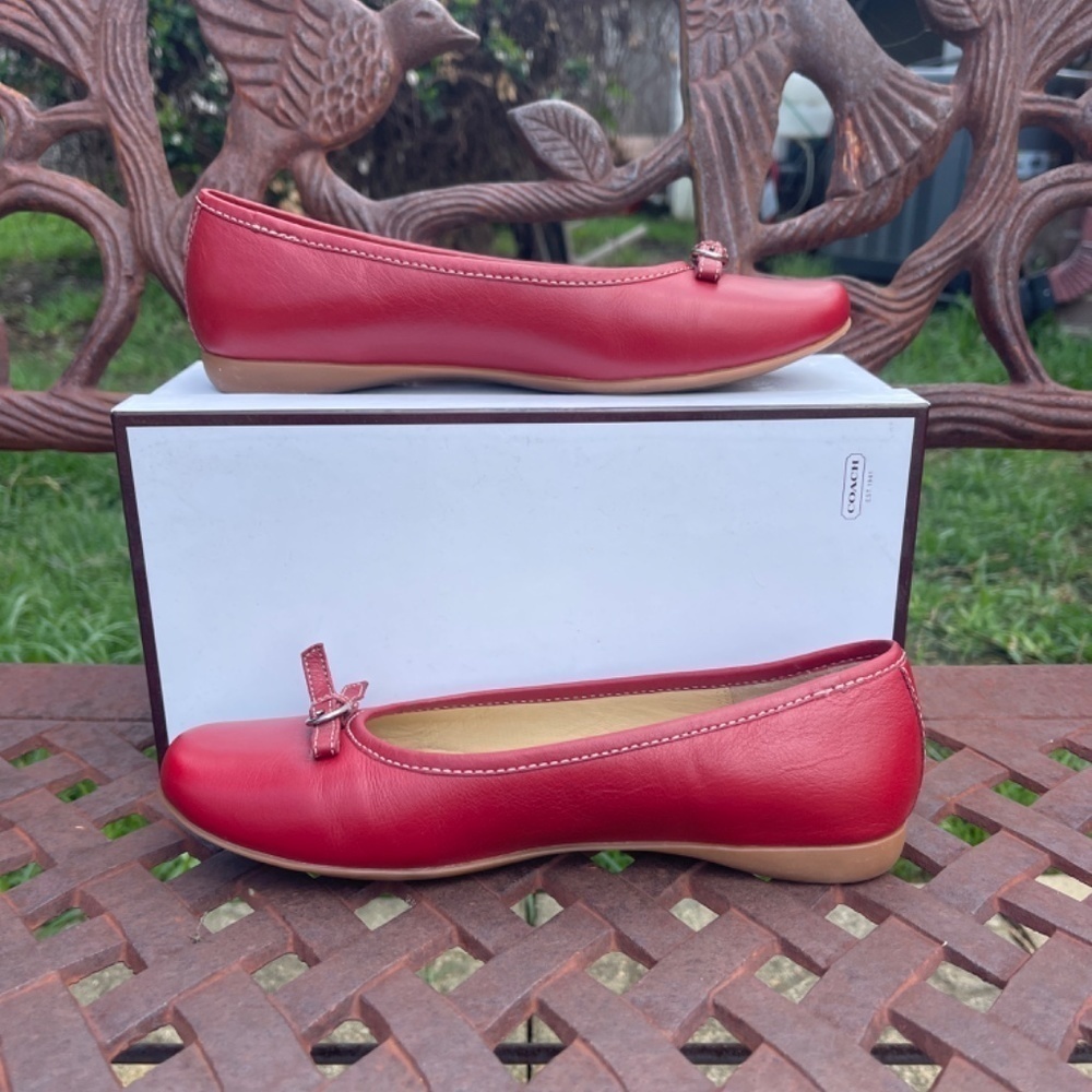 Coach Cherry Red Nappa Leather Ballet Flats Slip On Shoes - Picture 3 of 9